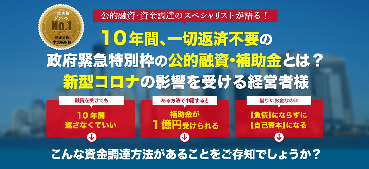 10年間、一切返済不要の政府緊急特別枠の公的融資・補助金とは?